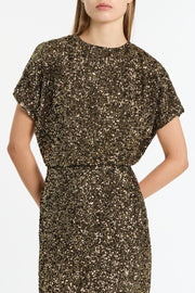 BRONZE CRUSHED SEQUIN DRAPE TOP