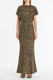 BRONZE CRUSHED SEQUIN DRAPE TOP