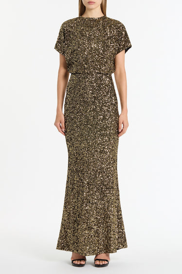 BRONZE CRUSHED SEQUIN DRAPE TOP