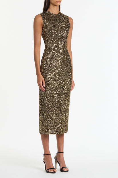 BRONZE CRUSHED SEQUIN DRESS