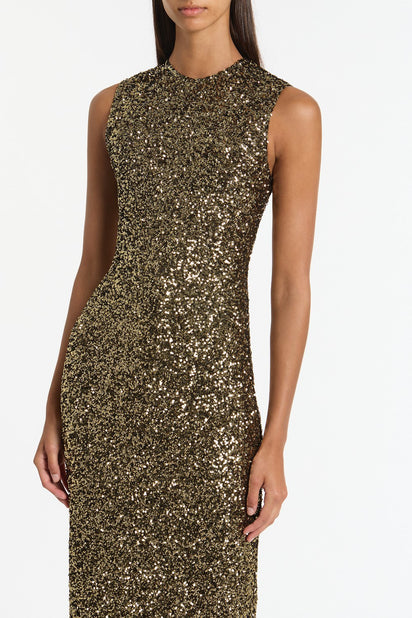 BRONZE CRUSHED SEQUIN DRESS