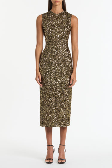 BRONZE CRUSHED SEQUIN DRESS