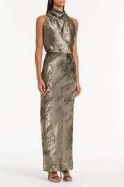 BURNISHED METALLIC HALTER TOP