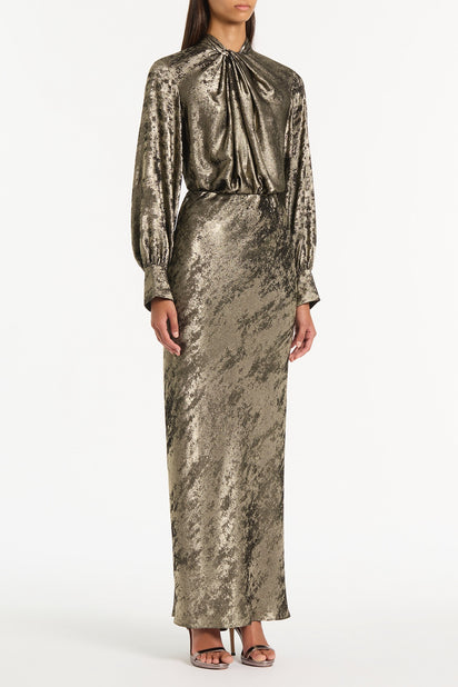 BURNISHED METALLIC TWIST FRONT BLOUSE