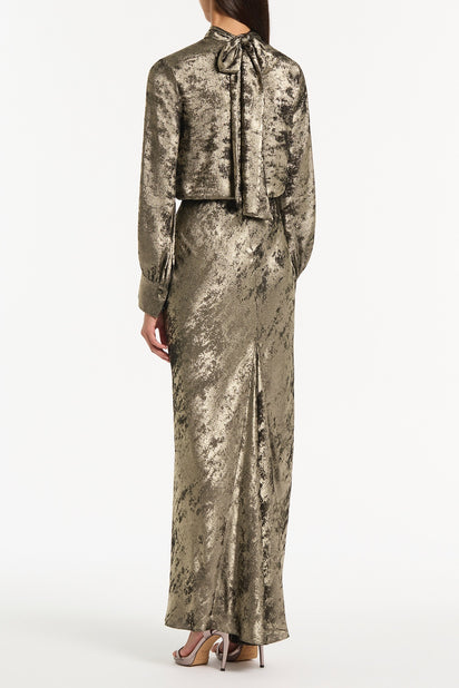 BURNISHED METALLIC TWIST FRONT BLOUSE