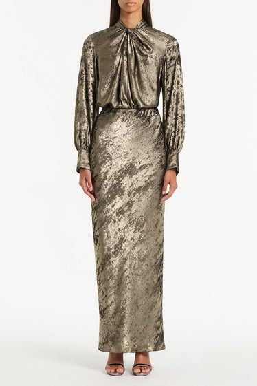 BURNISHED METALLIC TWIST FRONT BLOUSE