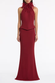 CABERNET CREPE FEATHER DETAIL BODICE