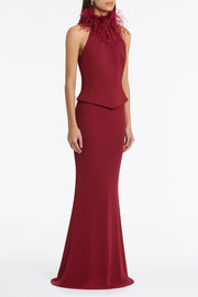 CABERNET CREPE FEATHER DETAIL BODICE
