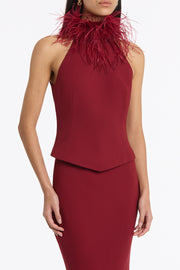 CABERNET CREPE FEATHER DETAIL BODICE