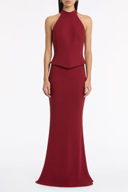 CABERNET CREPE FEATHER DETAIL BODICE