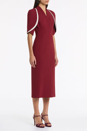 CABERNET CREPE LAYERED SLEEVE MIDI DRESS