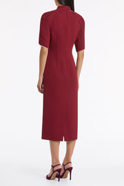 CABERNET CREPE LAYERED SLEEVE MIDI DRESS