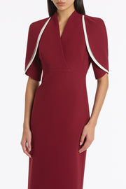 CABERNET CREPE LAYERED SLEEVE MIDI DRESS