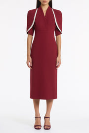 CABERNET CREPE LAYERED SLEEVE MIDI DRESS
