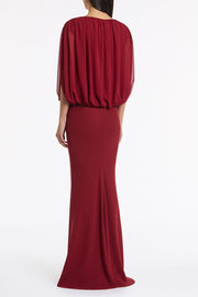 CABERNET GEORGETTE GATHERED CAPELET TOP