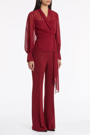 CABERNET GEORGETTE LONG SLEEVE WRAP BLOUSE