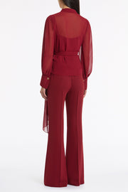CABERNET GEORGETTE LONG SLEEVE WRAP BLOUSE
