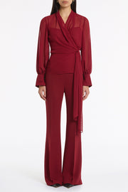 CABERNET GEORGETTE LONG SLEEVE WRAP BLOUSE