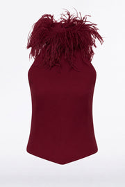 CABERNET CREPE FEATHER DETAIL BODICE