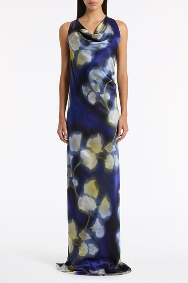 CALLA LILY SILK VISCOSE COWL FRONT GOWN