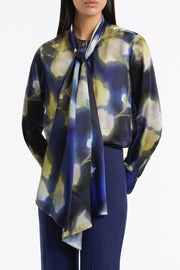 CALLA LILY SILK VISCOSE TIE NECK TOP