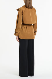 CAMEL TAFFETA TWILL SHORT TRENCH COAT