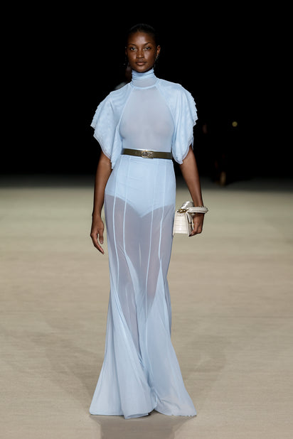 PALE BLUE PURA MESH PETAL SLEEVE BODYSUIT