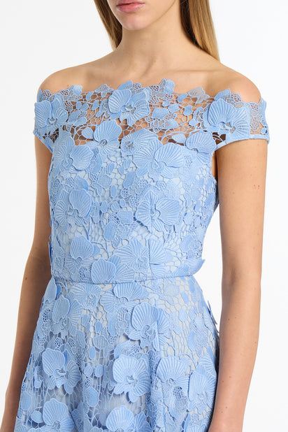 CELESTE 3D LACE OFF-SHOULDER GOWN