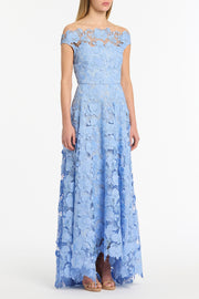 CELESTE 3D LACE OFF-SHOULDER GOWN