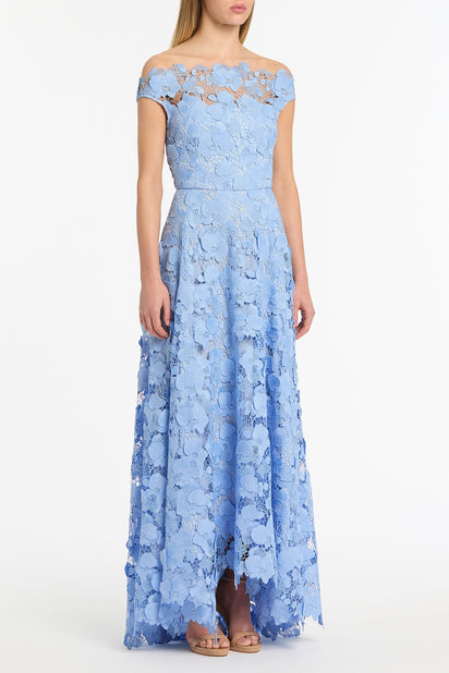 CELESTE 3D LACE OFF-SHOULDER GOWN