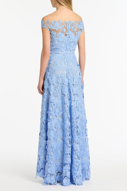 CELESTE 3D LACE OFF-SHOULDER GOWN