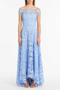 CELESTE 3D LACE OFF-SHOULDER GOWN