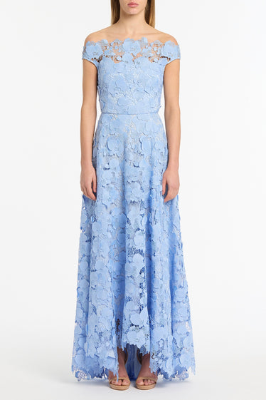 CELESTE 3D LACE OFF-SHOULDER GOWN