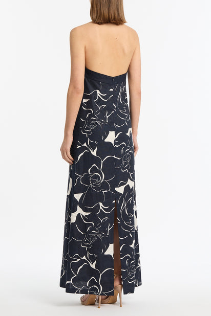 CELESTIAL PETALS LINEN HALTER NECK DRESS