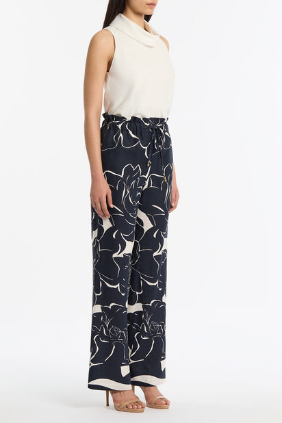 CELESTIAL PETALS LINEN TIE WAIST PANT