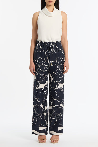 CELESTIAL PETALS LINEN TIE WAIST PANT