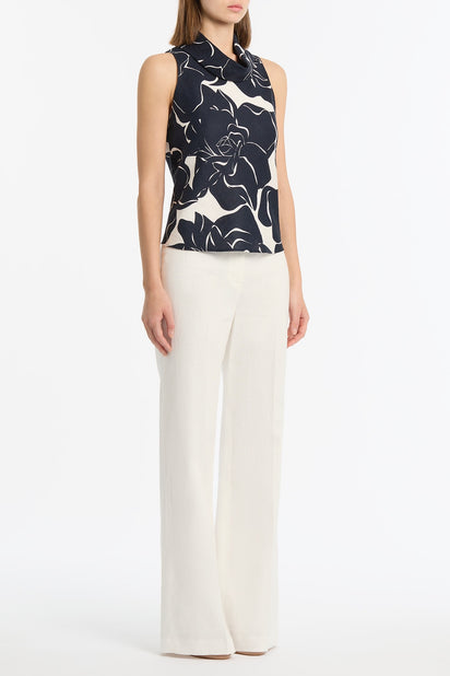 CELESTIAL PETALS LINEN FOLDED COLLAR TOP