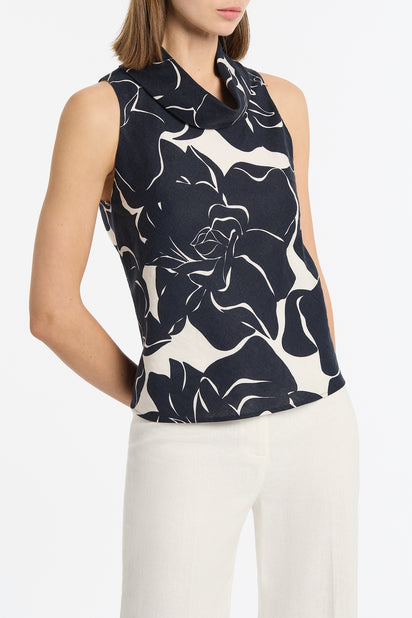 CELESTIAL PETALS LINEN FOLDED COLLAR TOP