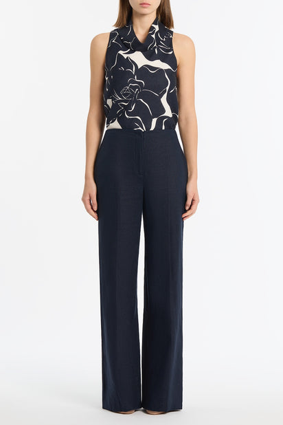 CELESTIAL PETALS LINEN FOLDED COLLAR TOP