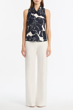 CELESTIAL PETALS LINEN FOLDED COLLAR TOP