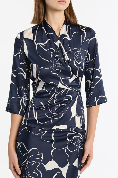 CELESTIAL PETALS SILK VISCOSE WRAP TOP