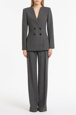 CHARCOAL ITALIAN WOOL PINSTRIPE BLAZER
