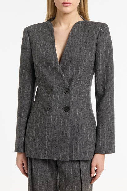 CHARCOAL ITALIAN WOOL PINSTRIPE BLAZER