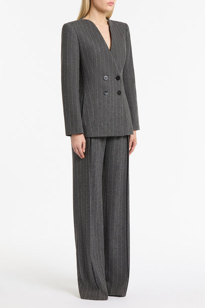 CHARCOAL ITALIAN WOOL PINSTRIPE BLAZER