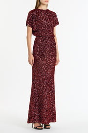 CHERRY CRUSHED SEQUIN COLUMN SKIRT