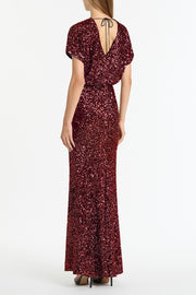 CHERRY CRUSHED SEQUIN COLUMN SKIRT