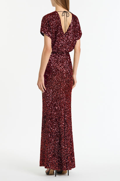 CHERRY CRUSHED SEQUIN COLUMN SKIRT