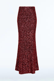CHERRY CRUSHED SEQUIN COLUMN SKIRT