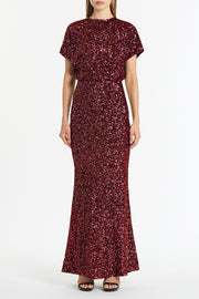 CHERRY CRUSHED SEQUIN COLUMN SKIRT
