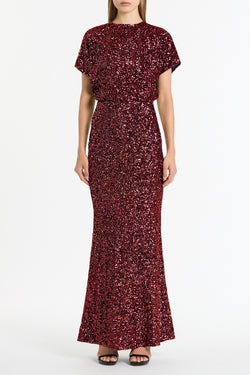 CHERRY CRUSHED SEQUIN DRAPE TOP